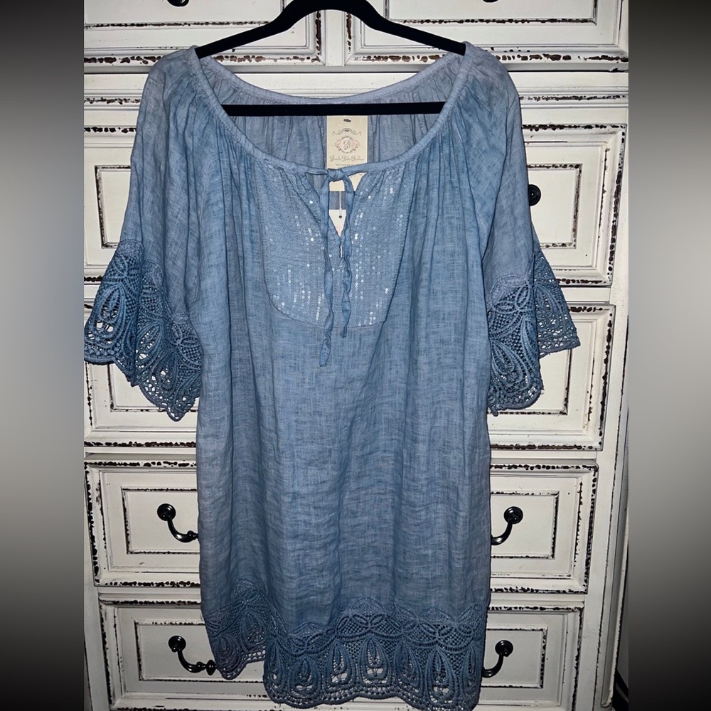 Scandal, linen tunic dress powder blue size L